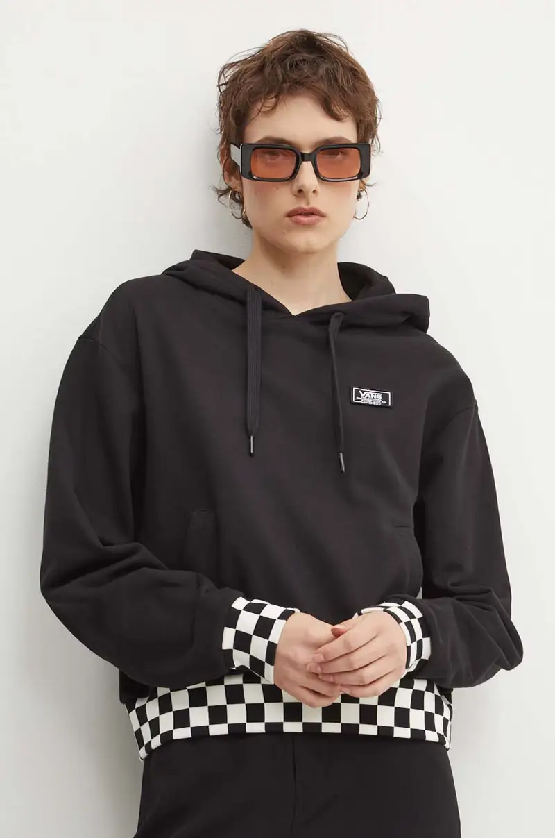 felpa in cotone donna colore nero con cappuccio con applicazione VN000GJ2BLK1