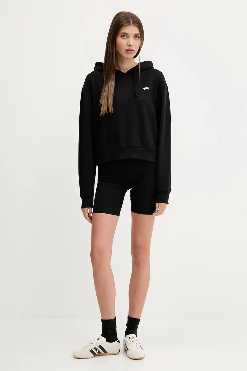 felpa in cotone donna colore nero con cappuccio con applicazione VN000P5PBLK1 miniatura 2