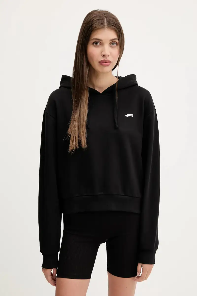 felpa in cotone donna colore nero con cappuccio con applicazione VN000P5PBLK1