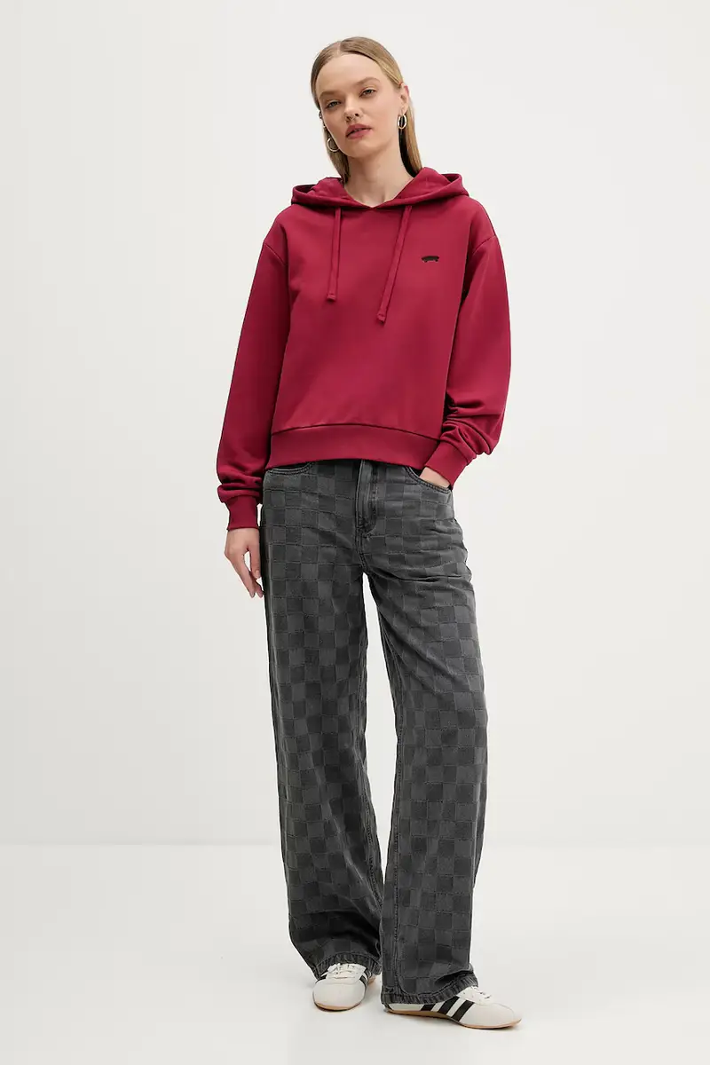 felpa in cotone donna colore rosso con cappuccio VN000P5PBRD1 miniatura 2