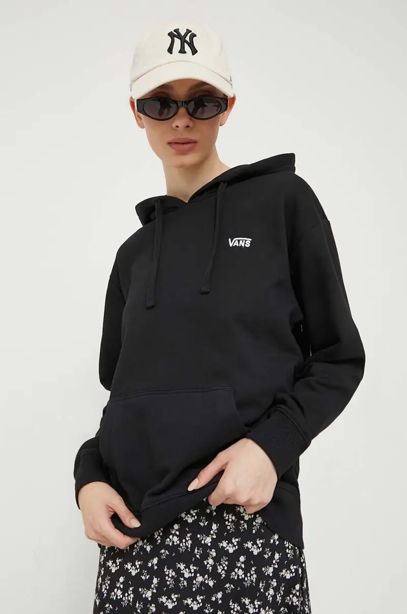 felpa in cotone donna con cappuccio Nero