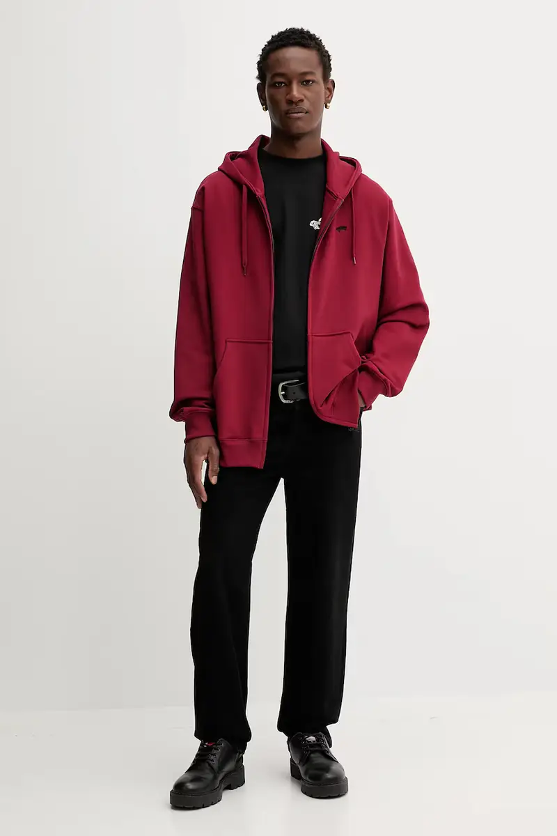 felpa in cotone uomo colore granata con cappuccio VN000P5ABRD1 miniatura 2