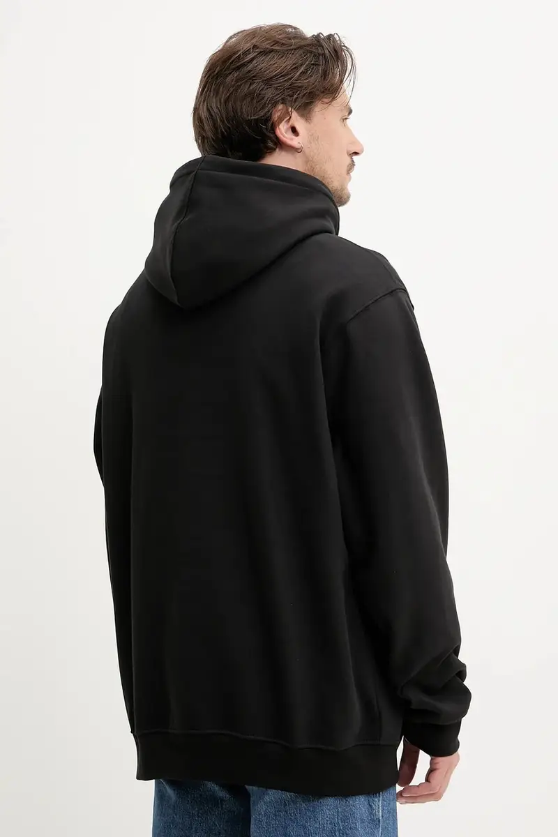 felpa in cotone uomo colore nero con cappuccio con applicazione VN000M1NBLK1 miniatura 3