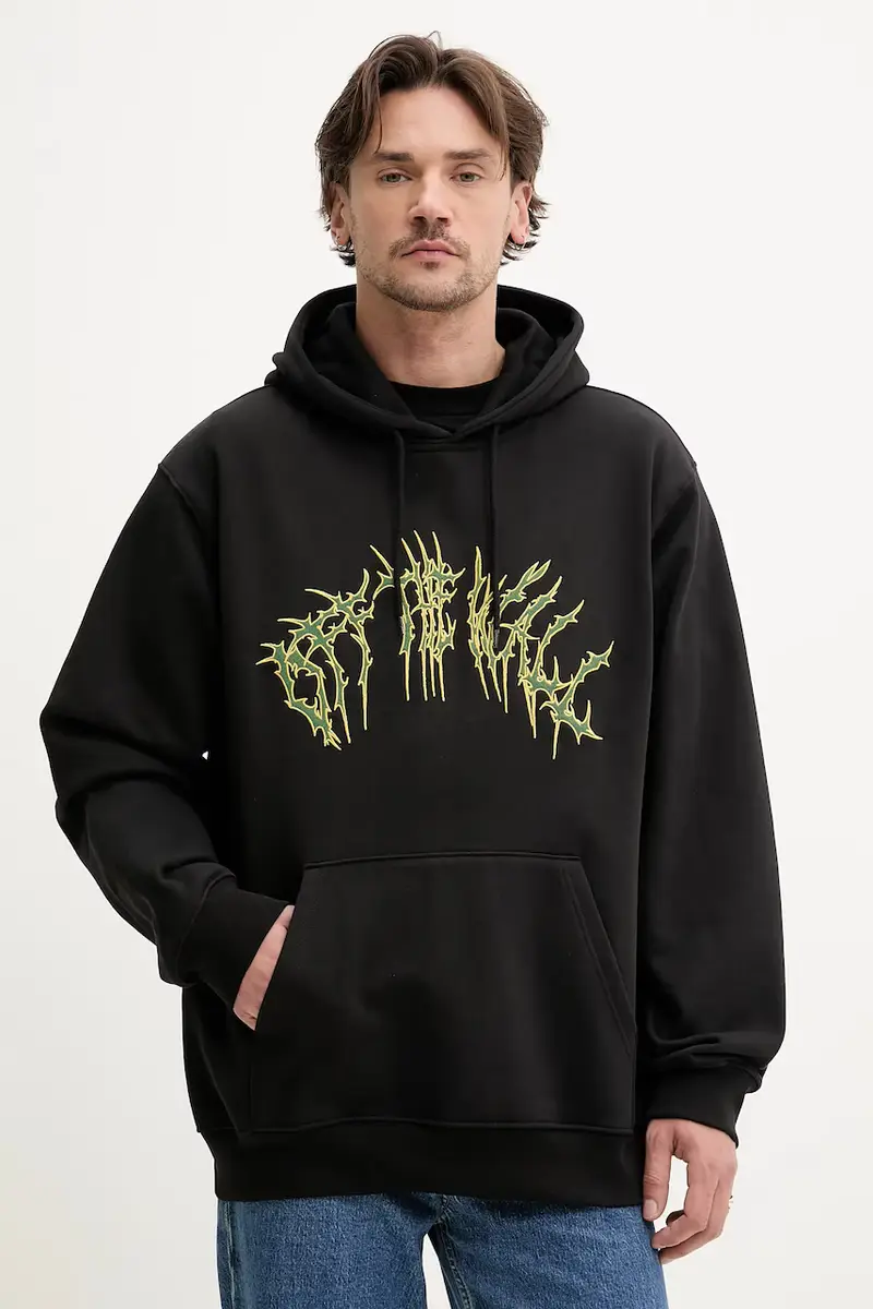 felpa in cotone uomo colore nero con cappuccio con applicazione VN000M1NBLK1