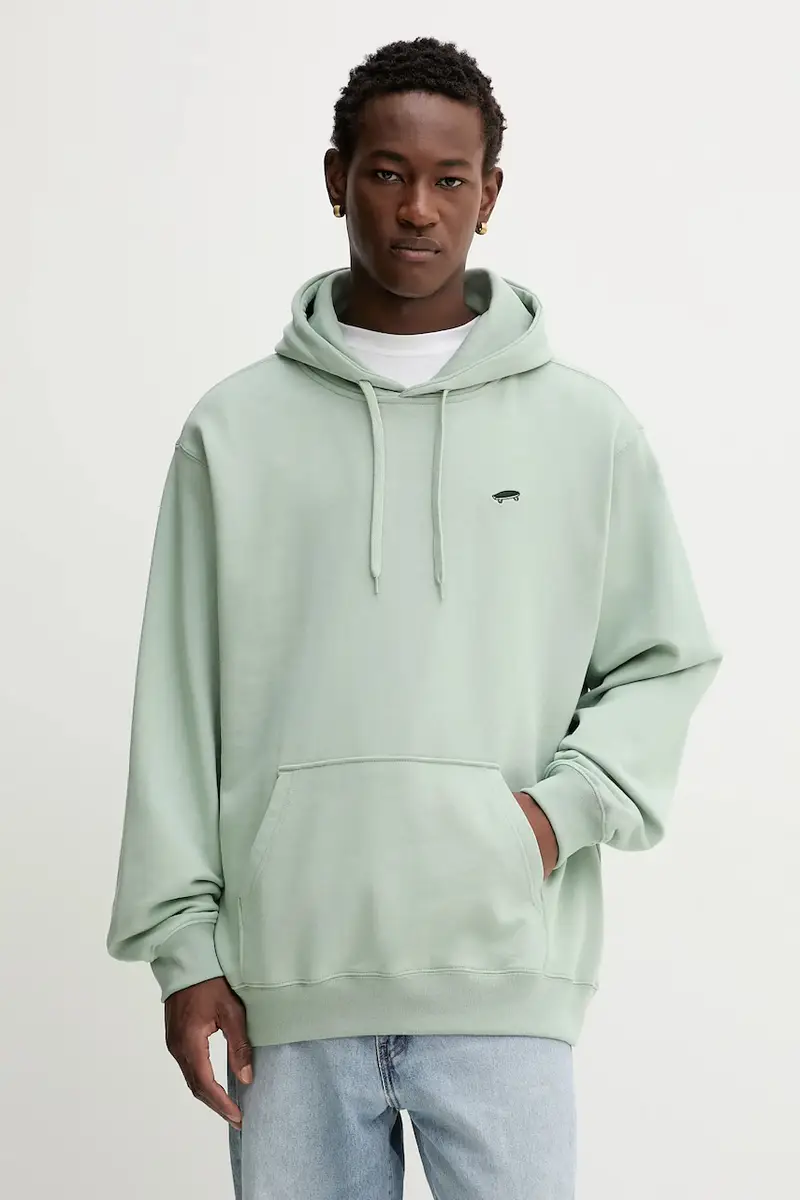 felpa in cotone uomo colore turchese con cappuccio VN000P58EMW1