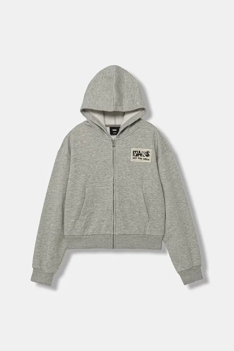 felpa per bambini Van-Archy Label Zip colore grigio con cappuccio con applicazione VN000PPJ02F1