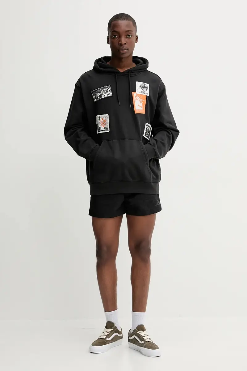 felpa uomo colore nero con cappuccio con applicazione VN000PAZBLK1 miniatura 2