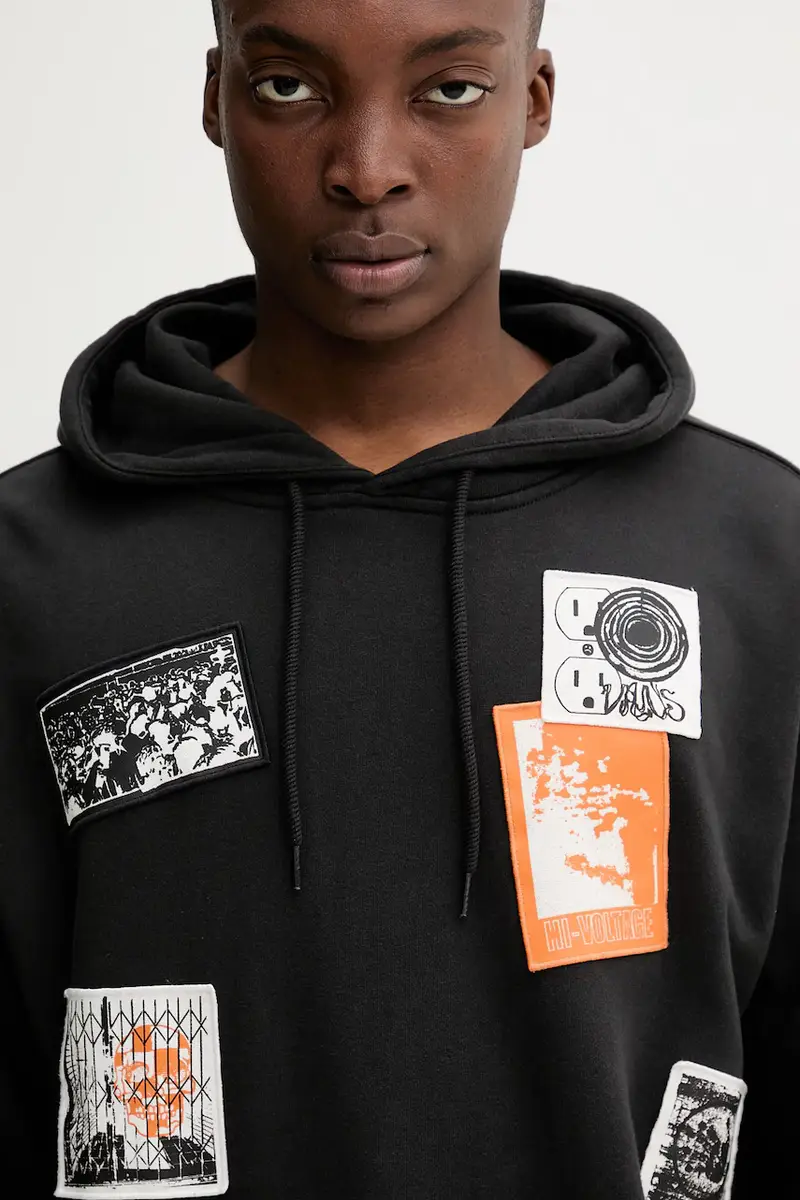 felpa uomo colore nero con cappuccio con applicazione VN000PAZBLK1 miniatura 4