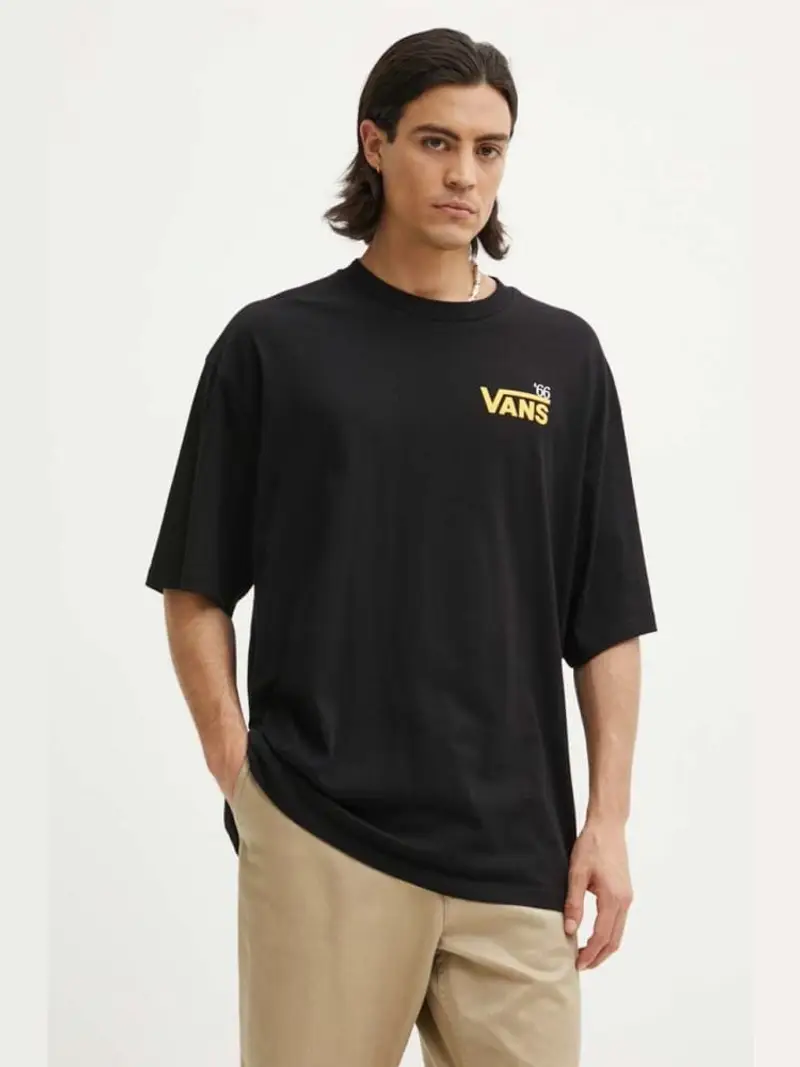 Vans tshirt nera uomo in cotone logo all over sul retro