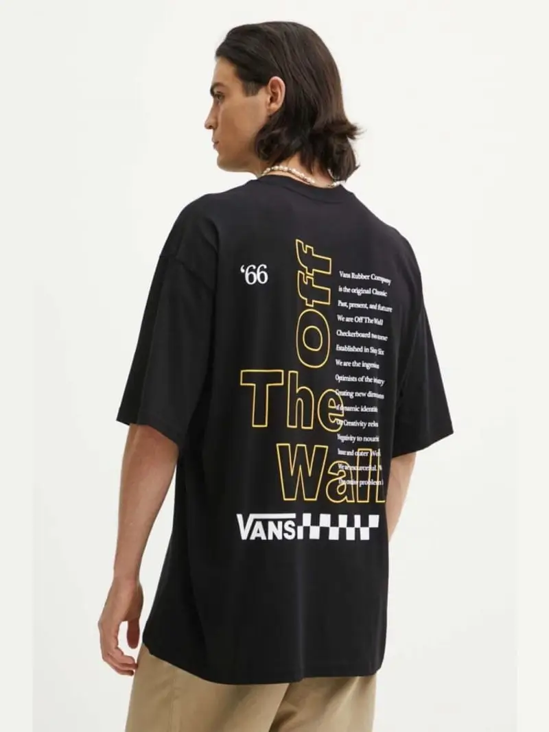 Vans tshirt nera uomo in cotone logo all over sul retro miniatura 2