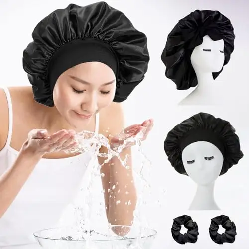 vaolmlop 2 pezzi Cuffia Seta Capelli Notte, Silk Bonnet, Con Nastri Regolabili, Berretto Da Notte Raso Elastico Per miniatura 2