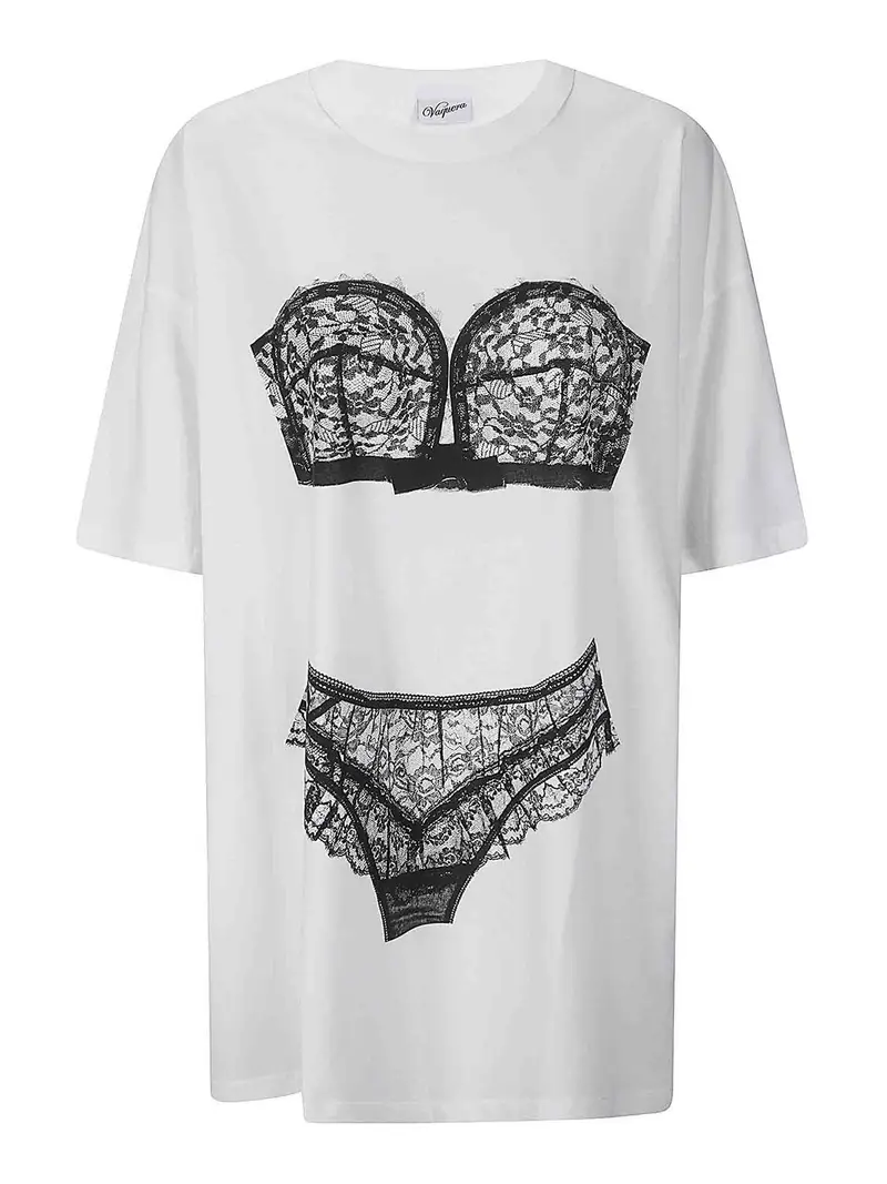 T-shirt alta da donna Trompe Loeil in maglia Bianco