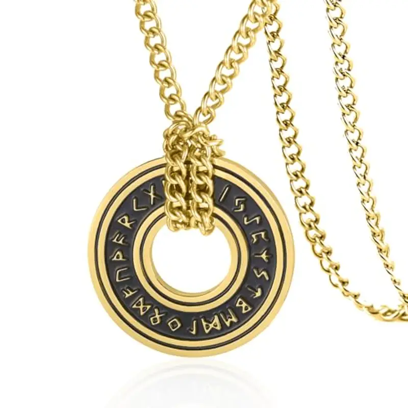 VASSAGO Collana vintage con rune vichinghe norrene, Corsair Runic Elder Futhark anello cerchio talismano ciondolo catena in pelle, gioielli regalo vichinghi per uomini e donne