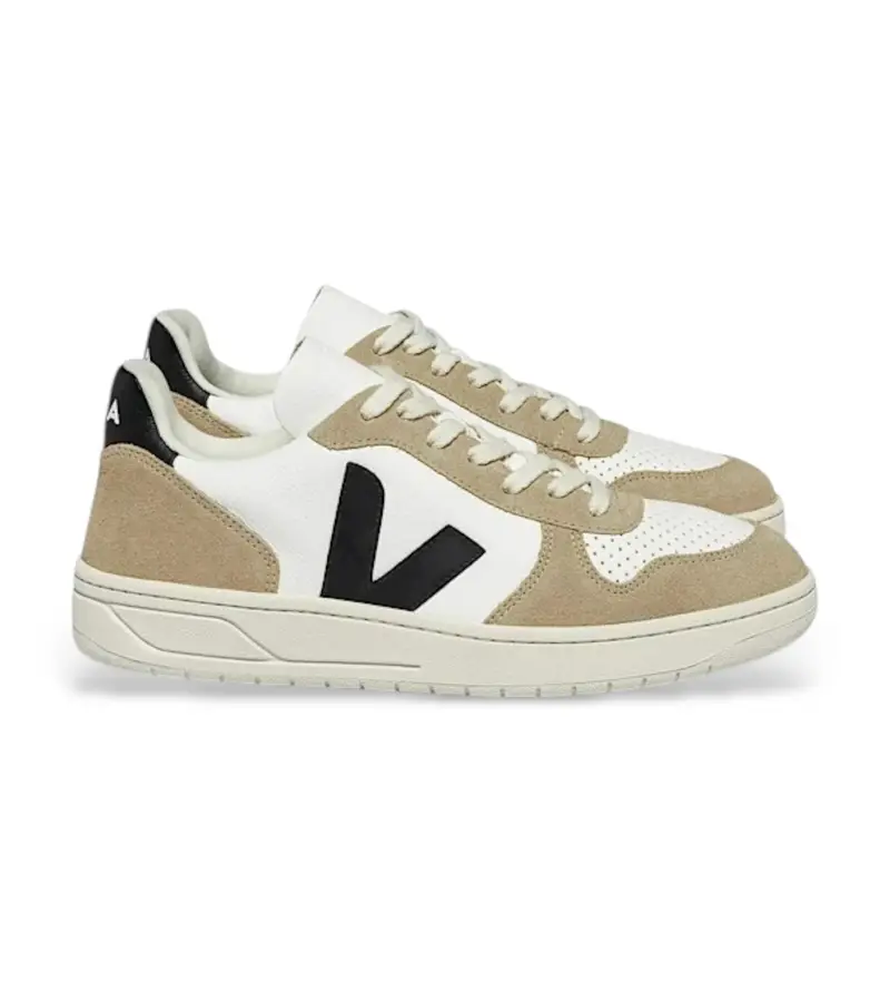 per uomo VX0503138 Sneakers V-10 in pelle, bianche e beige (40), Bianco, Basso, Stringhe, Casual