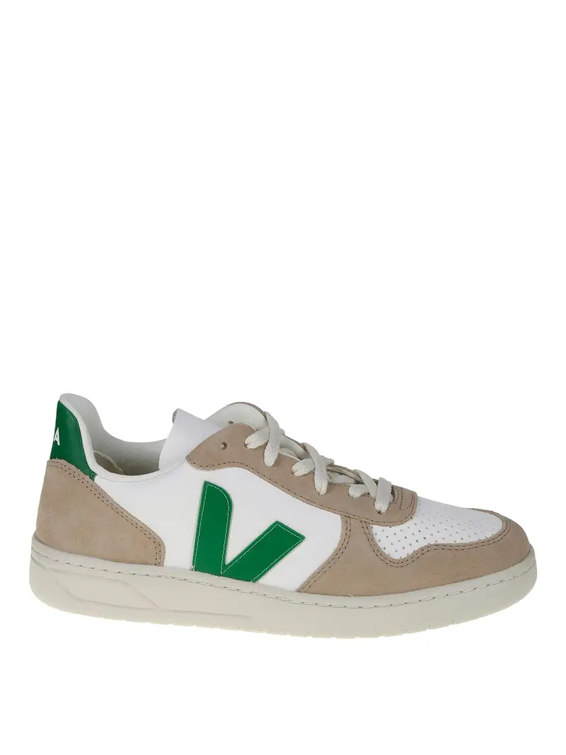 Sneakers V-10 in pelle con dettagli camoscio Beige