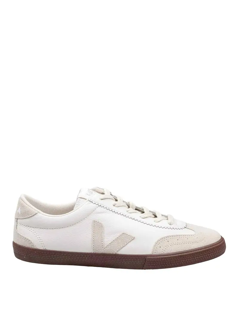 Sneakers Volley In Pelle E Camoscio Bianco