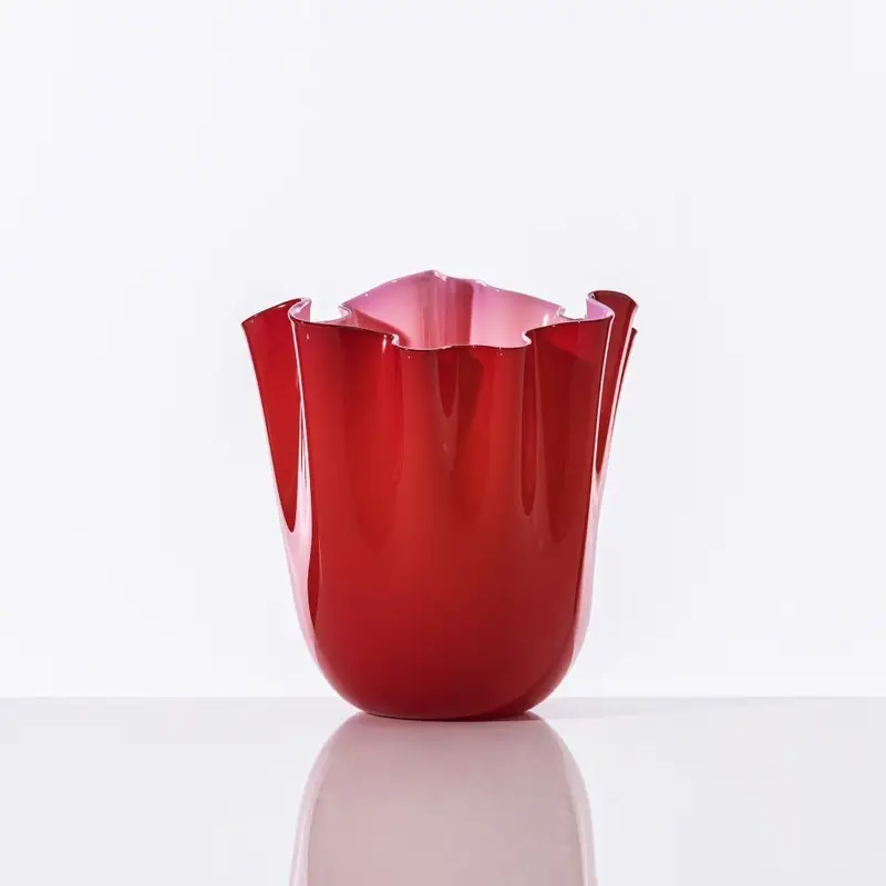 Vaso Fazzoletto In Vetro Soffiato Rosso Rosa Opaco - Venini miniatura 2