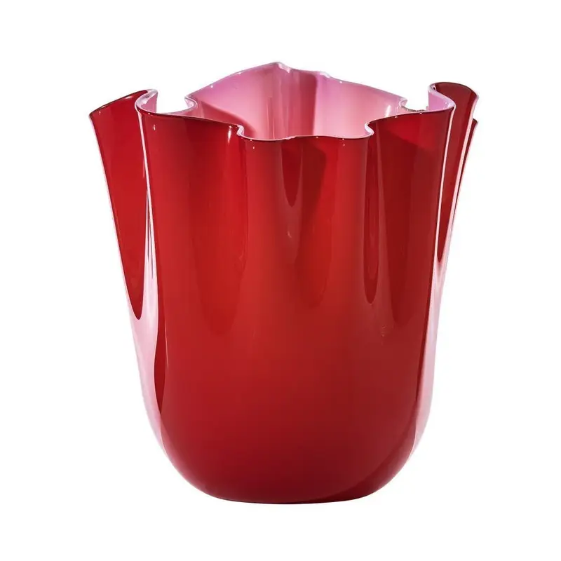 Vaso Fazzoletto In Vetro Soffiato Rosso Rosa Opaco - Venini