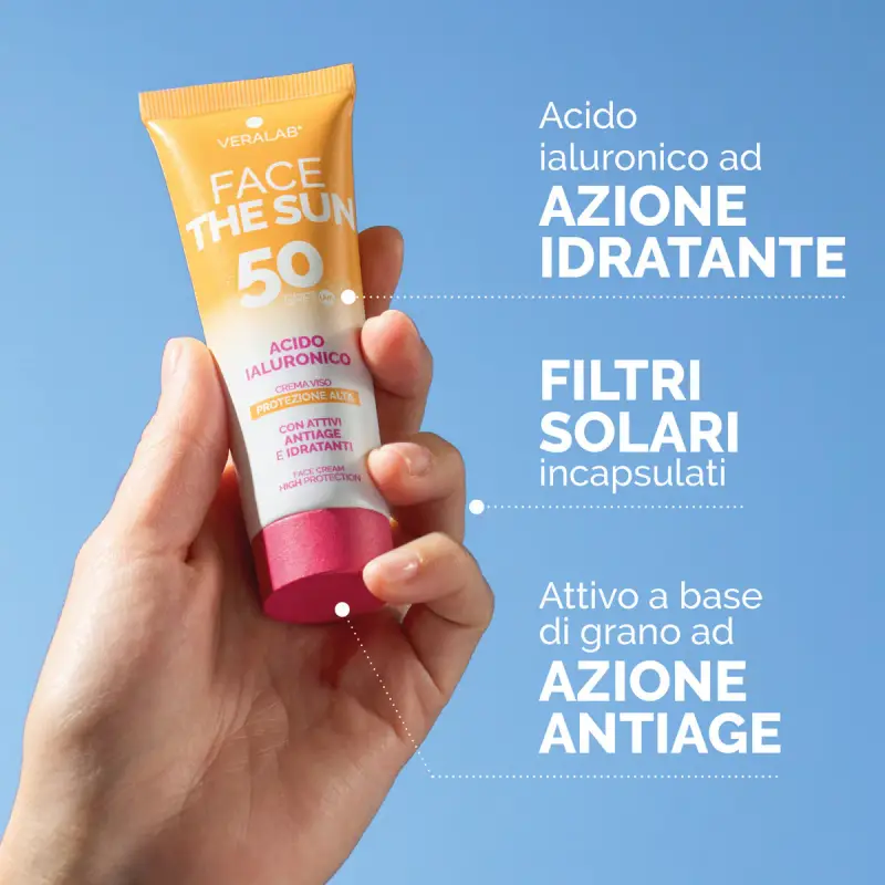 Solari FACE THE SUN ACIDO IALURONICO - Crema viso SPF50 con attivi antiage e idratanti - Protezione solare viso miniatura 3