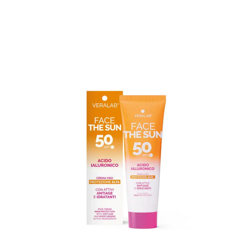 Solari FACE THE SUN ACIDO IALURONICO - Crema viso SPF50 con attivi antiage e idratanti - Protezione solare viso