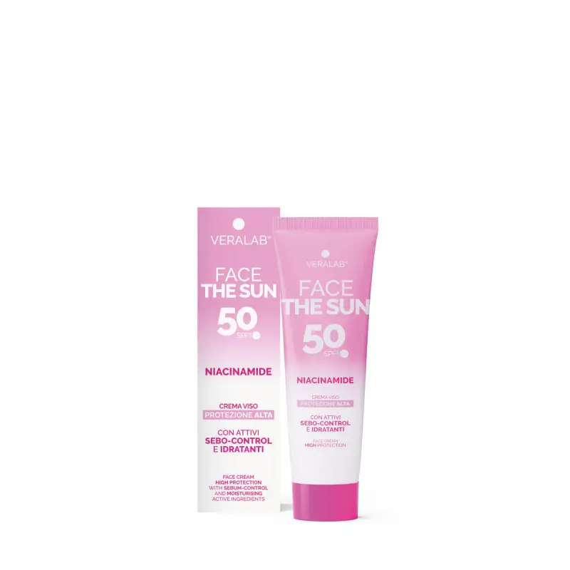 Solari FACE THE SUN NIACINAMIDE - Crema viso SPF50 con attivi sebo-control e idratanti - Protezione solare viso