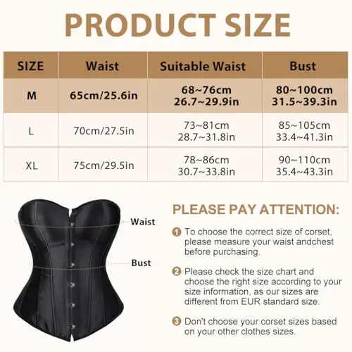 VerLuky Corsetto Donna Nero, Corpetto Nero Bustino Corsetto per Halloween Donna Gotico Vampiro Costume miniatura 2
