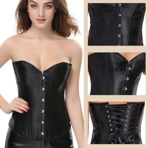 VerLuky Corsetto Donna Nero, Corpetto Nero Bustino Corsetto per Halloween Donna Gotico Vampiro Costume miniatura 3