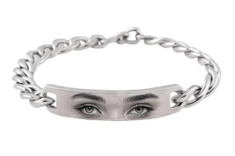 Vero Bijoux Bracciale con foto incisa occhi con fotografia personalizzata - Bracciale con foto incisione - Incisione laser nitida e perfetta - Made in Italy