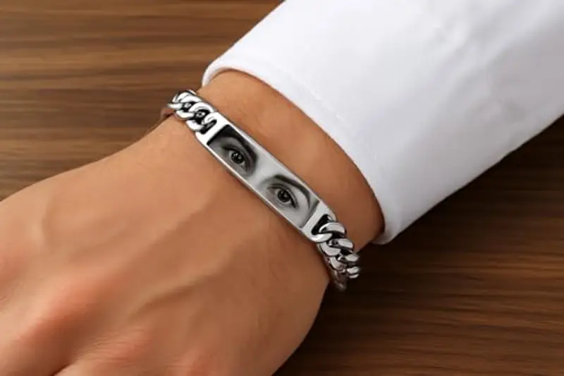 Vero Bijoux Bracciale con foto incisa occhi con fotografia personalizzata - Bracciale con foto incisione - Incisione laser nitida e perfetta - Made in Italy miniatura 2