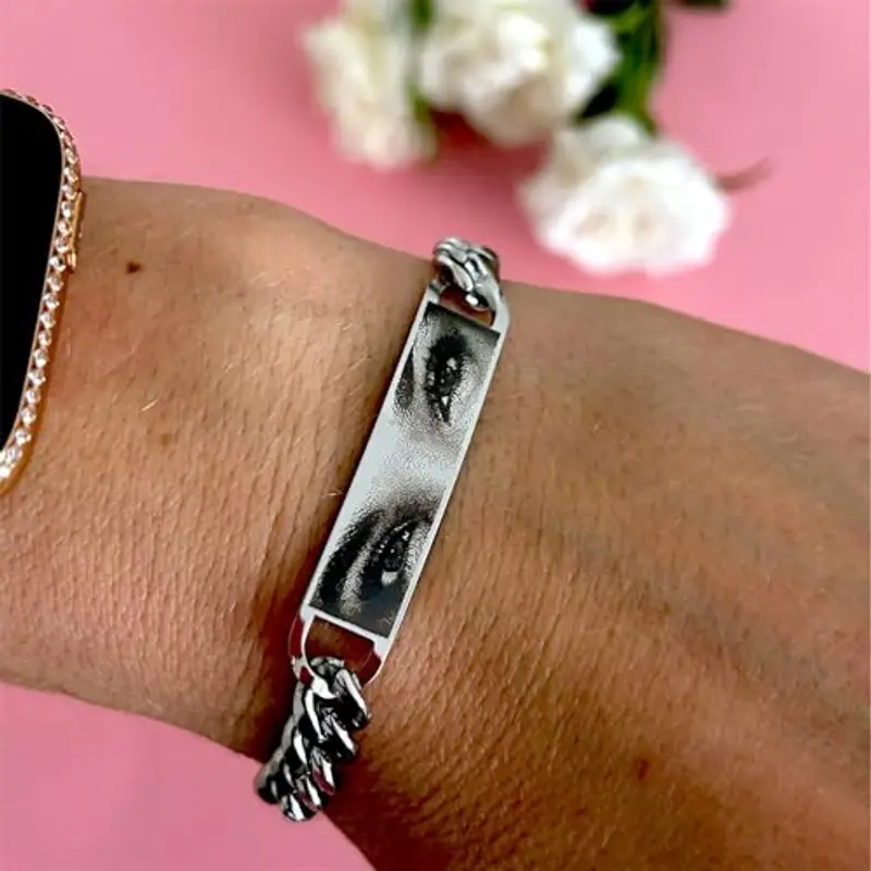 Vero Bijoux Bracciale con foto incisa occhi con fotografia personalizzata - Bracciale con foto incisione - Incisione laser nitida e perfetta - Made in Italy miniatura 3
