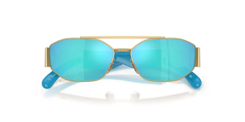 Bambino Versace VK2003 100255 Occhiali da sole Metallo Oro Verde Squadrata Specchiate miniatura 2