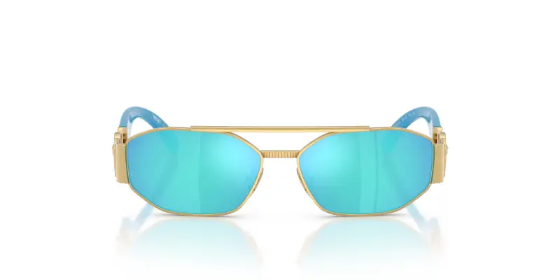 Bambino Versace VK2003 100255 Occhiali da sole Metallo Oro Verde Squadrata Specchiate miniatura 3