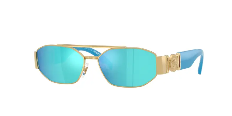 Bambino Versace VK2003 100255 Occhiali da sole Metallo Oro Verde Squadrata Specchiate