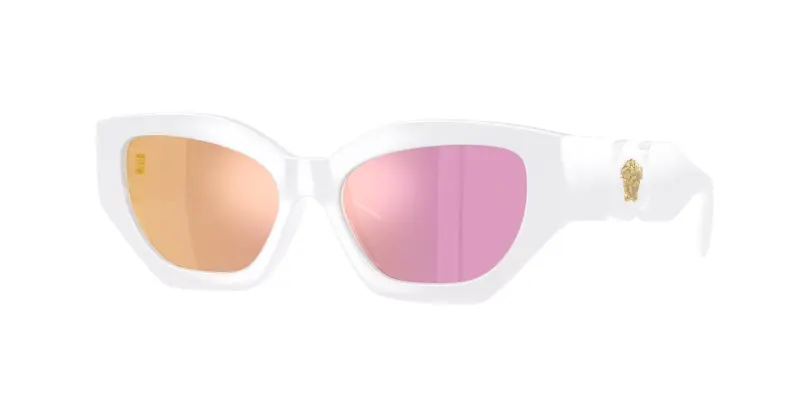 Bambino Versace VK4007U 314/1T Occhiali da sole Iniettato Bianco Rosa Geometrica Specchiate