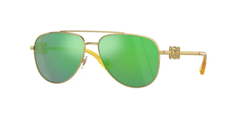 Versace Bambino VK2002  10023R Occhiali da sole Metallo Oro Verde Pilot Specchiate Specchiato