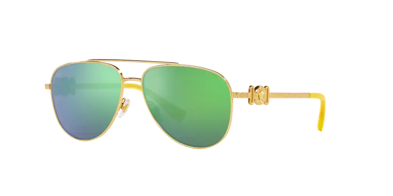 Versace Bambino VK2002 10023R Occhiali da sole Metallo Oro Verde Pilot Specchiate Specchiato miniatura 2