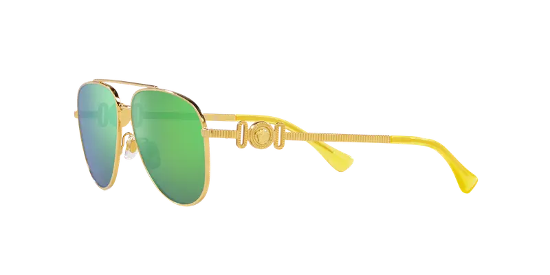 Versace Bambino VK2002 10023R Occhiali da sole Metallo Oro Verde Pilot Specchiate Specchiato miniatura 3