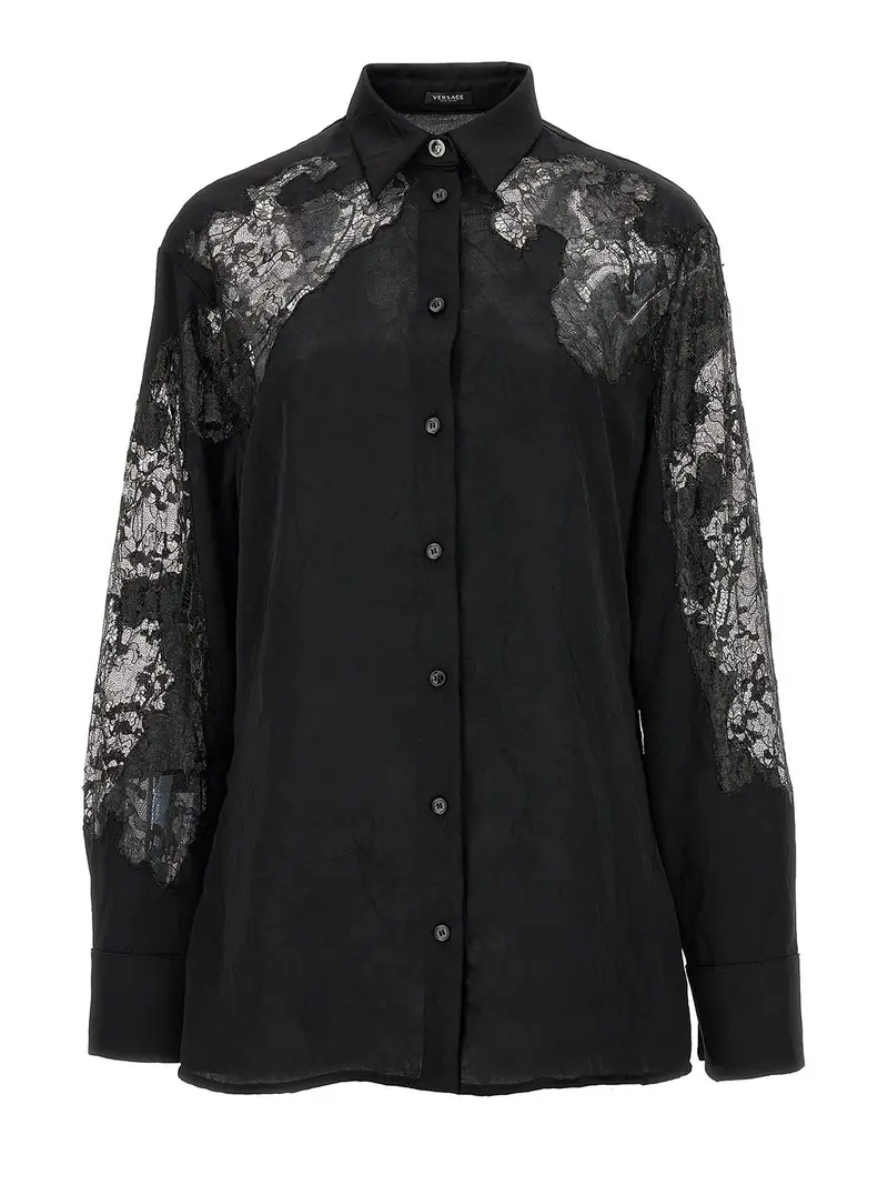 Camicia in pizzo satinato Nero