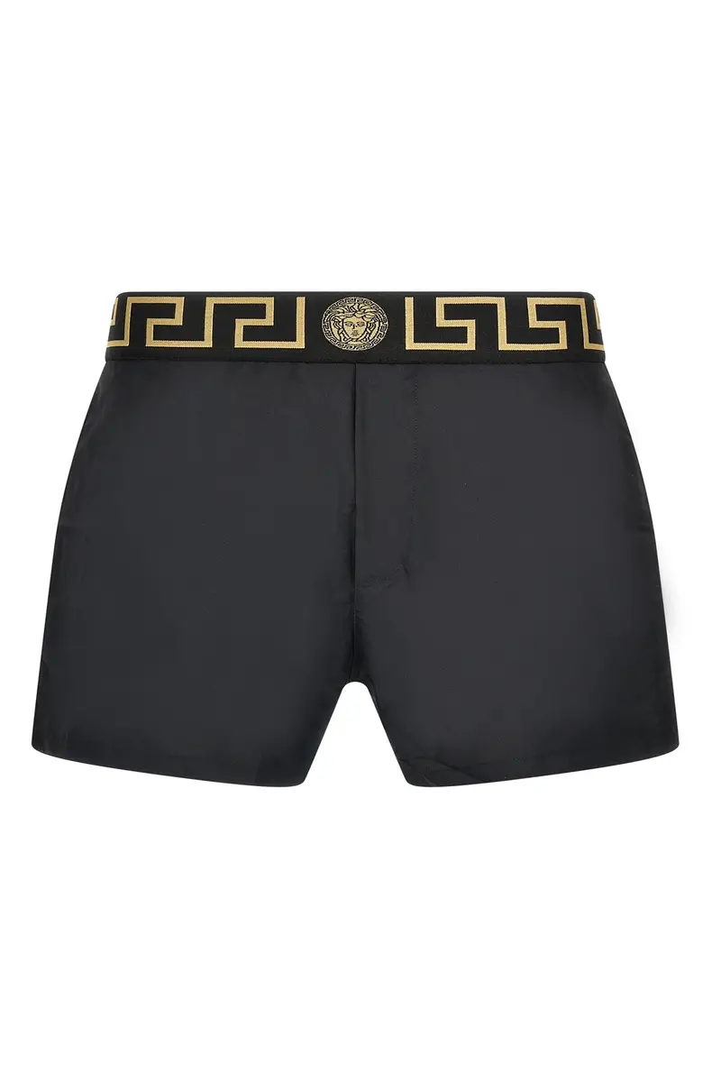 Versace Costume da bagno nero con motivo Greca