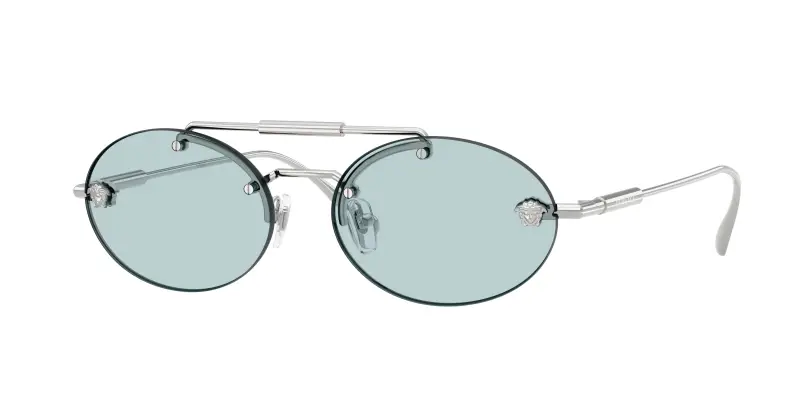 Donna Versace VE2295 1000/1 Occhiali da sole Metallo Argento Blu Rotonda Normale