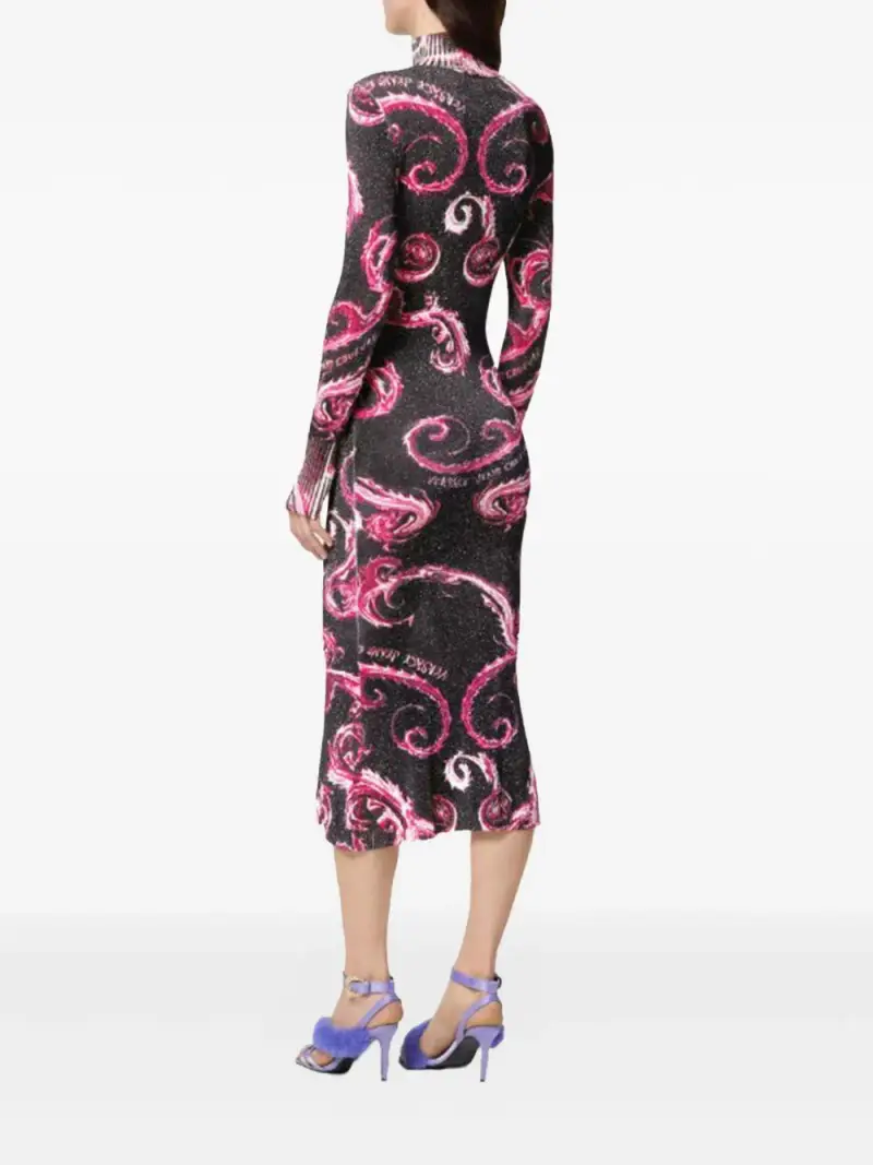 Abito midi in lurex fantasia baroque nero/fucsia miniatura 2