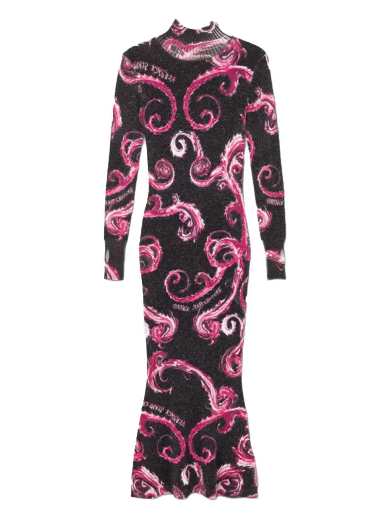 Abito midi in lurex fantasia baroque nero/fucsia miniatura 3