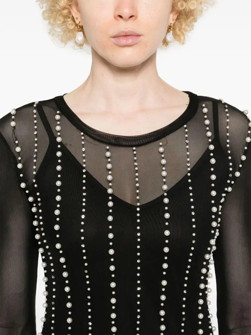 Abito midi nero semitrasparente con perline miniatura 3