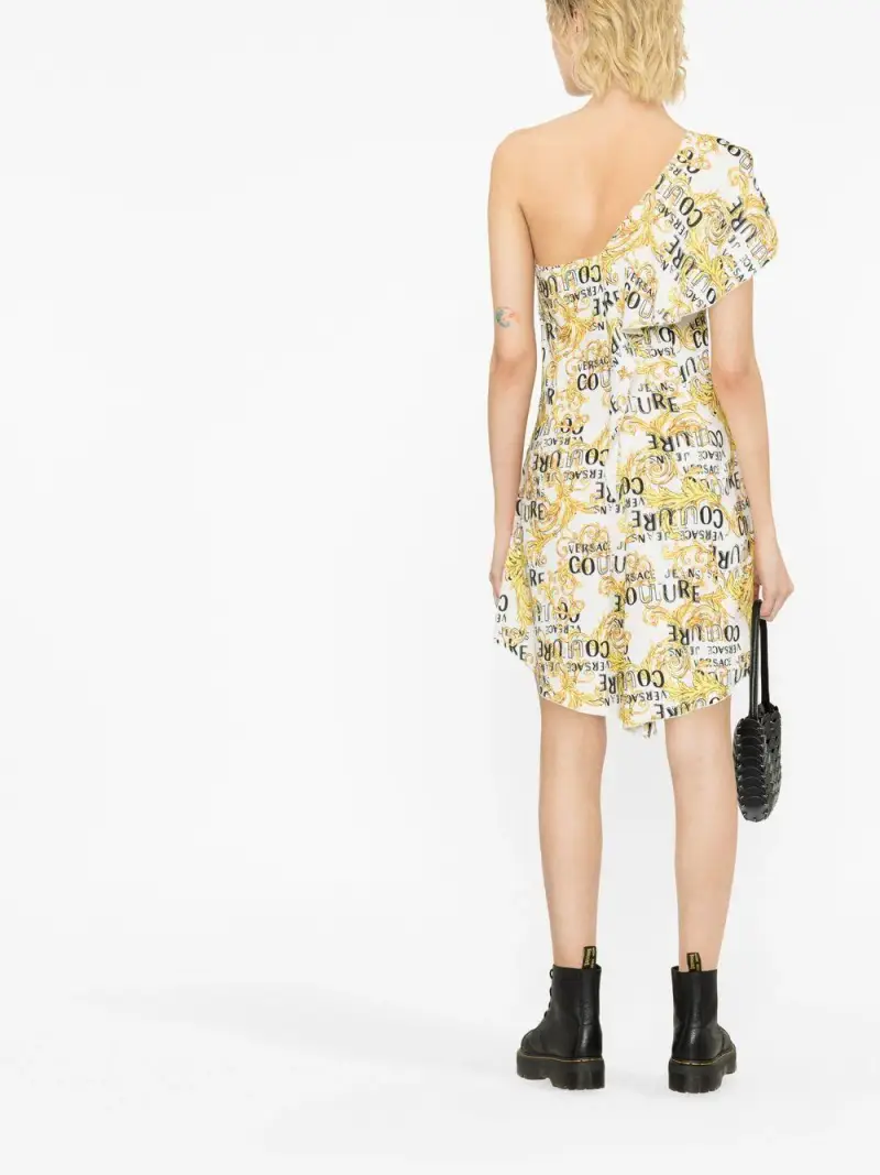 Abito monospalla bianco fantasia barocca miniatura 2