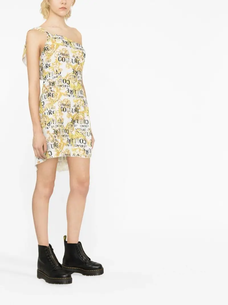 Abito monospalla bianco fantasia barocca miniatura 3