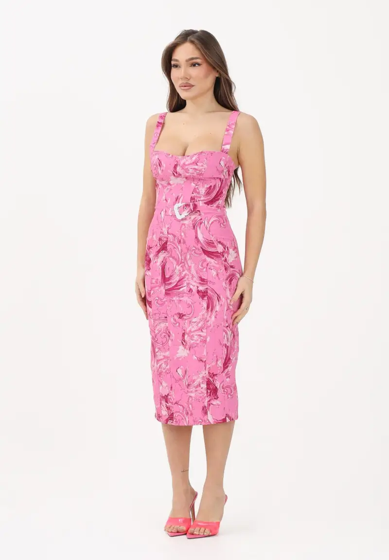 Abito midi fucsia da donna con stampa Wave Couture