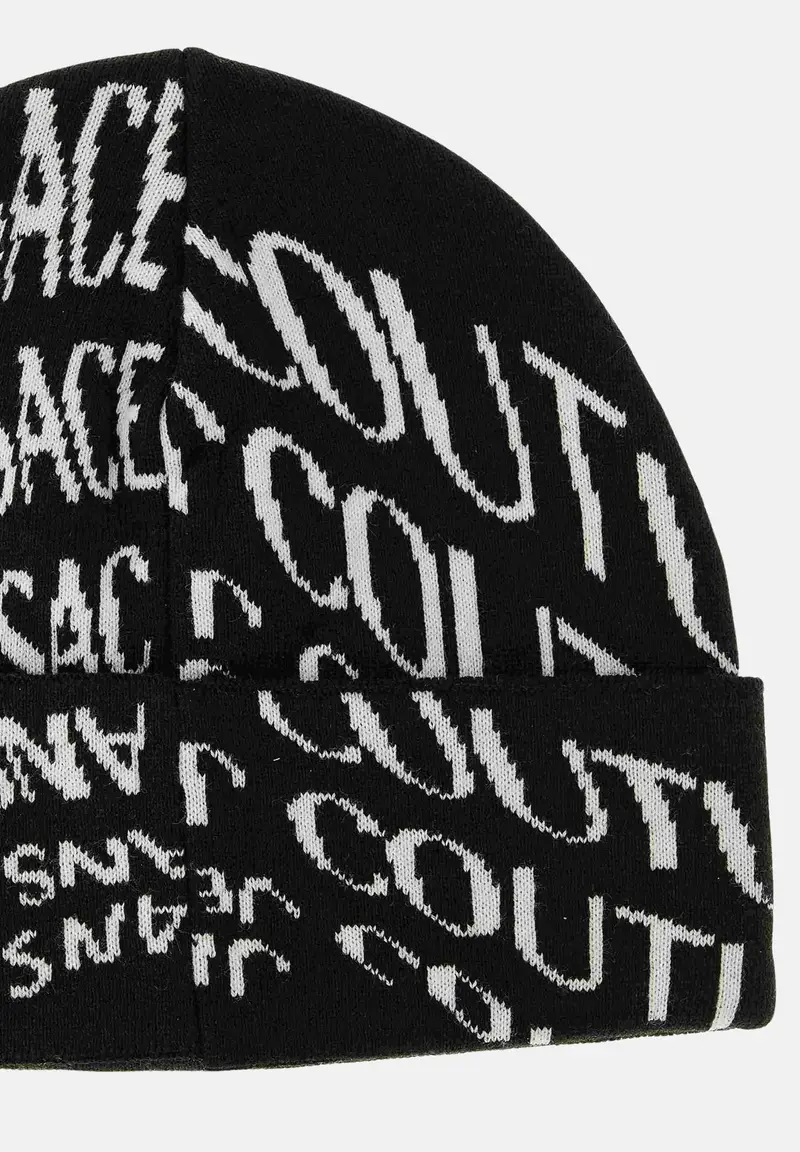 Berretto di lana nero da uomo con fantasia logo miniatura 2