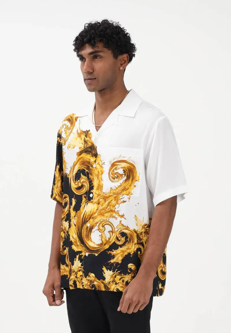 Camicia a manica corta bianca da uomo con stampa "Wave Couture"