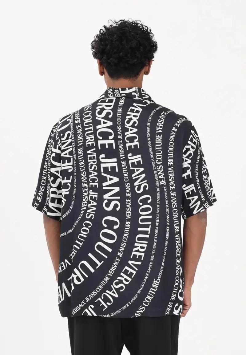 Camicia a manica corta nera da uomo con stampa Logomania all-over miniatura 3