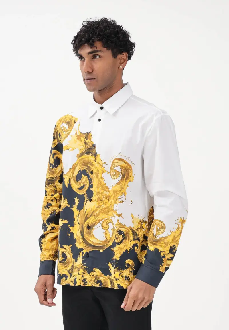 Camicia a manica lunga bianca da uomo con stampa Wave Couture